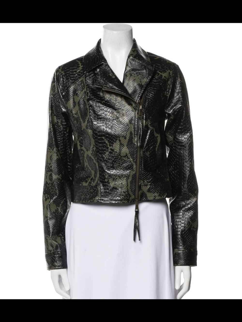 Ramy Brook Olive & Black Snake-Embossed Moto Jacket Sz XXS Like NEW Never Worn